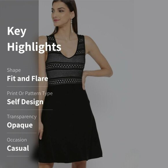 BCBGeneration ✦ Fit & Flare Knit Mini Dress ✦ Black & White V-Neck Sleeveless XS - Picture 2 of 14